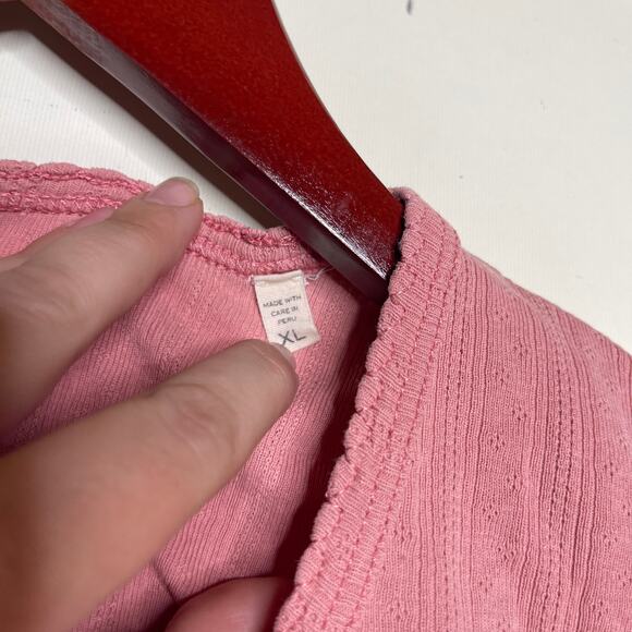 Doen pointelle pink 3/4 sleeve scoop neck pink top sz XL - Picture 5 of 5